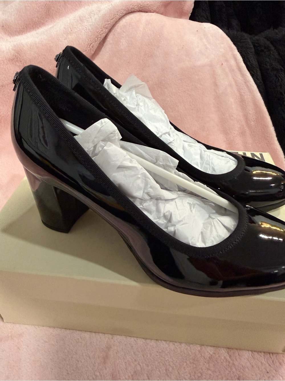 Anne Klein Black Patent Block Heel Pumps